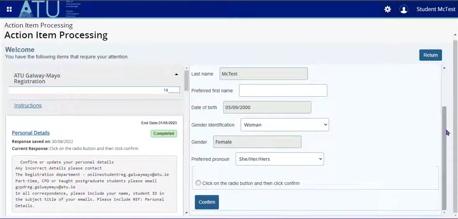 student self service profile screenshot