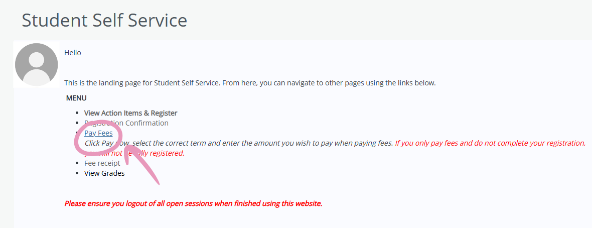 student self service profile screenshot